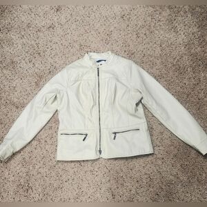 Apt. 9 Women’s Faux-Leather Jacket Cream Zip Front Quilted Shoulder Lined Size M